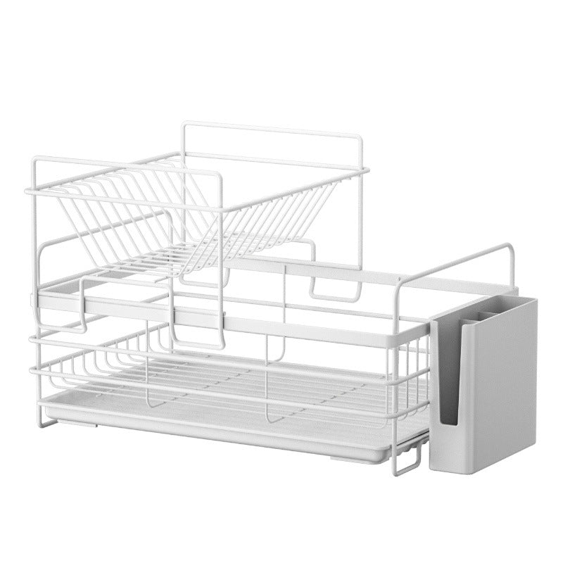 Metal Wire Tableware Holder Rust-proof Tableware Storage Bracket with Drain Tray VL-0261