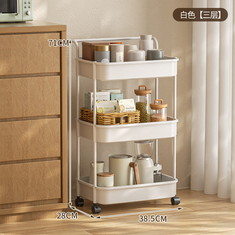 Plastic White Bathroom Kitchen Storage Utility Multi-Functional Storage Trolley Rolling Cart on wheels VL-0226