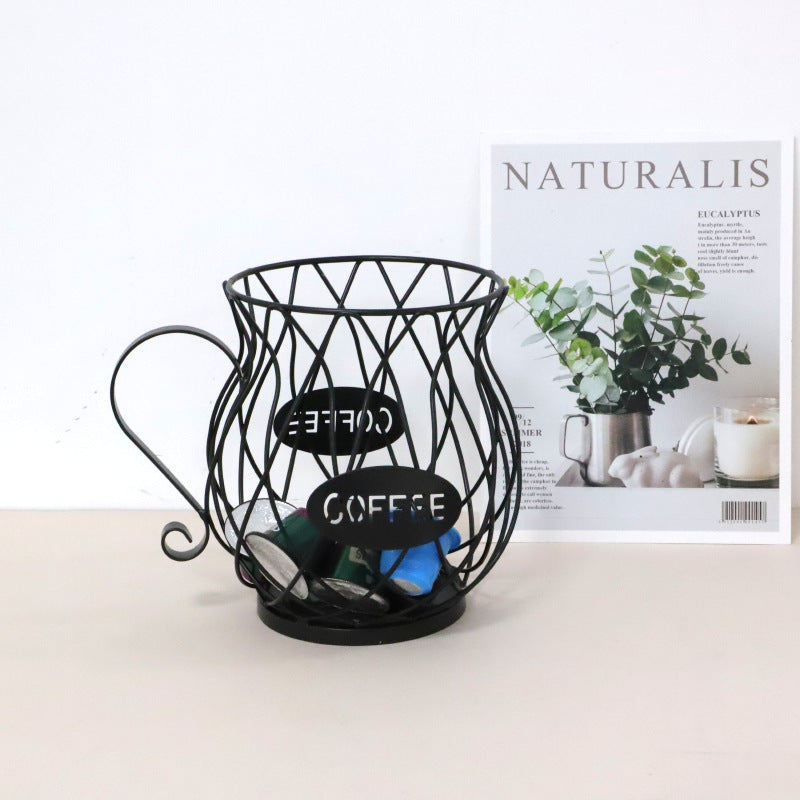 New Design Black Metal Wire Coffee Capsule Pod Holder Steel Coffee Filter Baskets with a Handle VL-0472