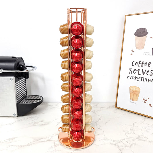 Hot Sale Gold Spinning Coffee Capsule Holder Solid Base Coffee Pod Rack for 40Pcs Nesspresso VL-0099