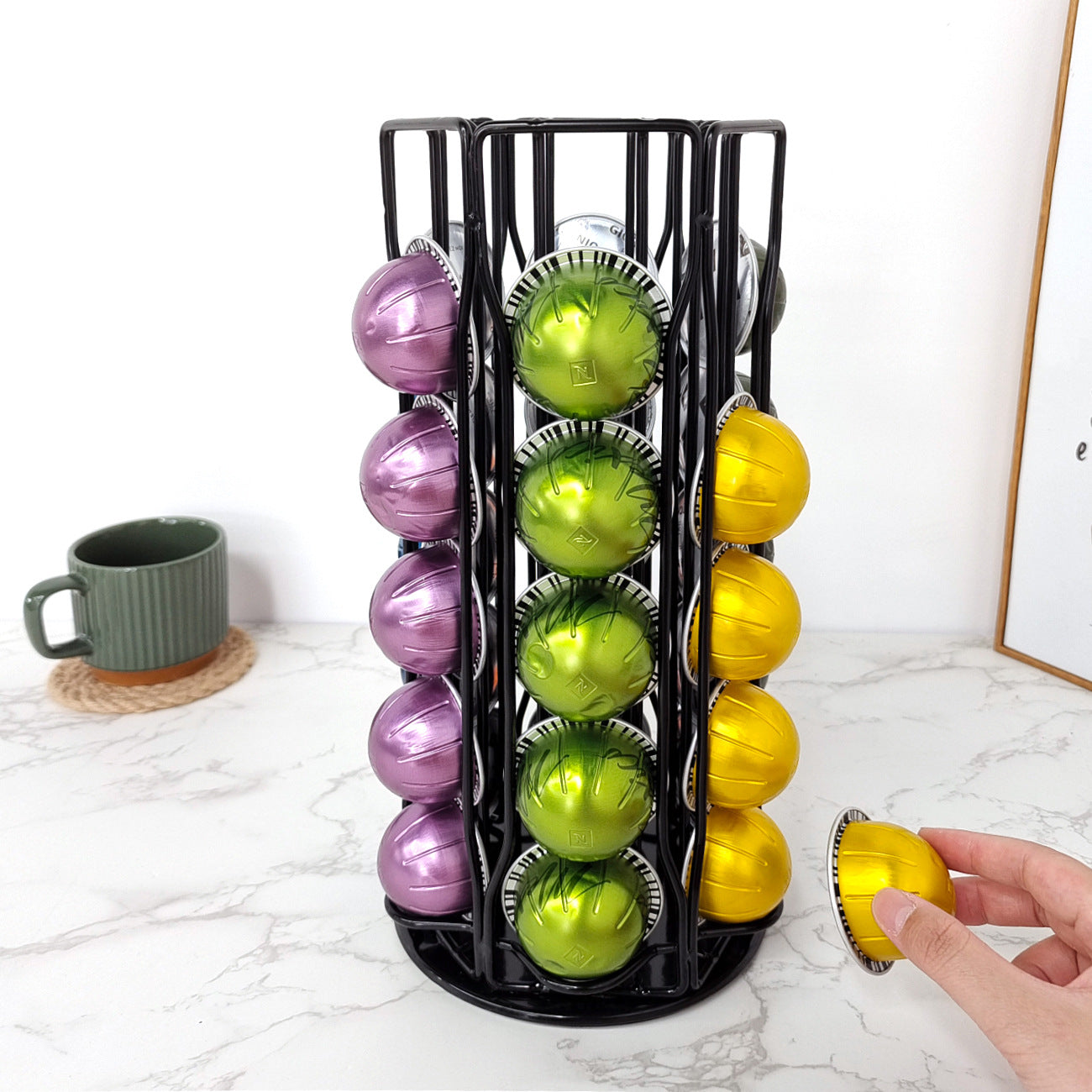 Home Kitchen 30 pcs Coffee Cup Mug Display Rack Black Wire Metal Tower Stand Coffee Capsule Holder VL-0103