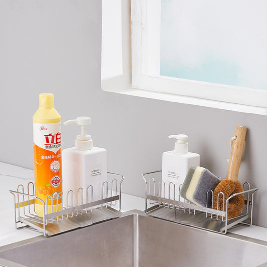 Stainless Steel Countertop Storage Rack Kitchen Sink Caddy Organizer Soap Dispenser Sponge Holder with Drain Tray VL-0223