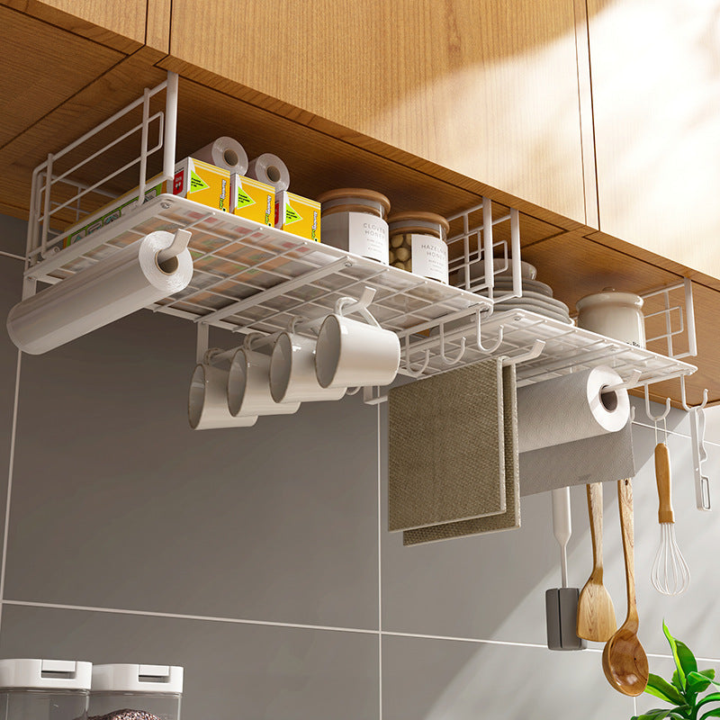 Under Cabinet Hanging Basket Cupboard Organizer Iron Mesh Rack Closet Storage Shelf VL-0270