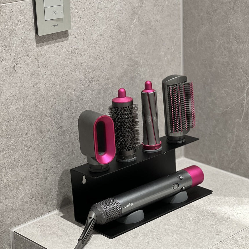 High Quality Customized Bathroom Storage Hair Dryer Holder Hair Tools Organizer with Stainless Steel Cups Wall Mounted Organizer VL-0421