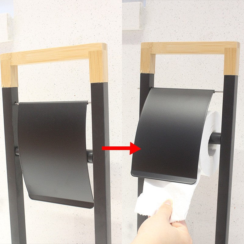 New Design Metal Black Toilet Paper Holder Stand for Bathroom Floor Standing Toilet Roll Dispenser and Toilet Brush Holder VL-0175