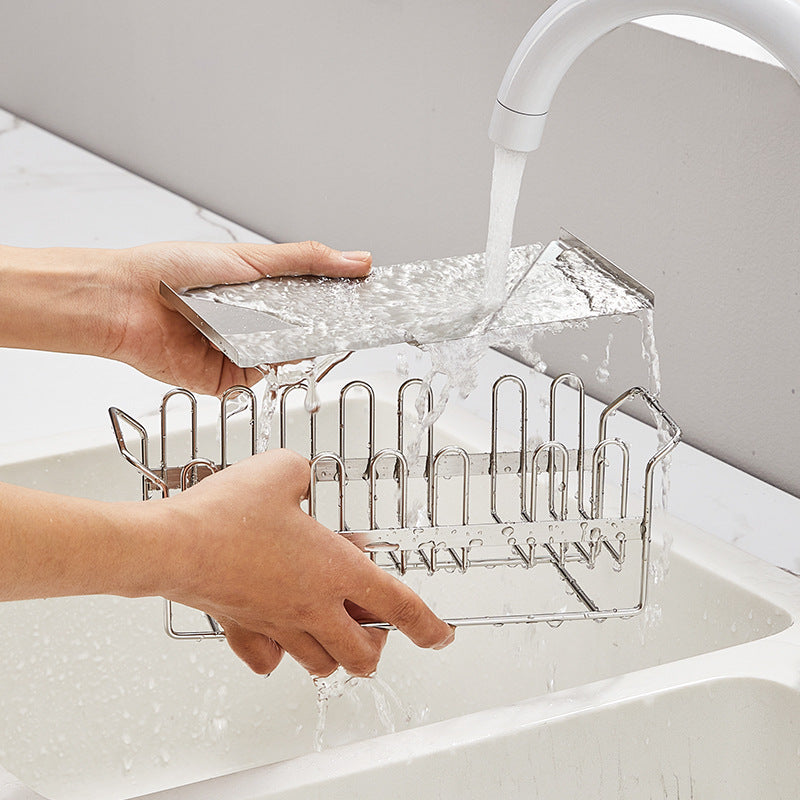 Stainless Steel Countertop Storage Rack Kitchen Sink Caddy Organizer Soap Dispenser Sponge Holder with Drain Tray VL-0223