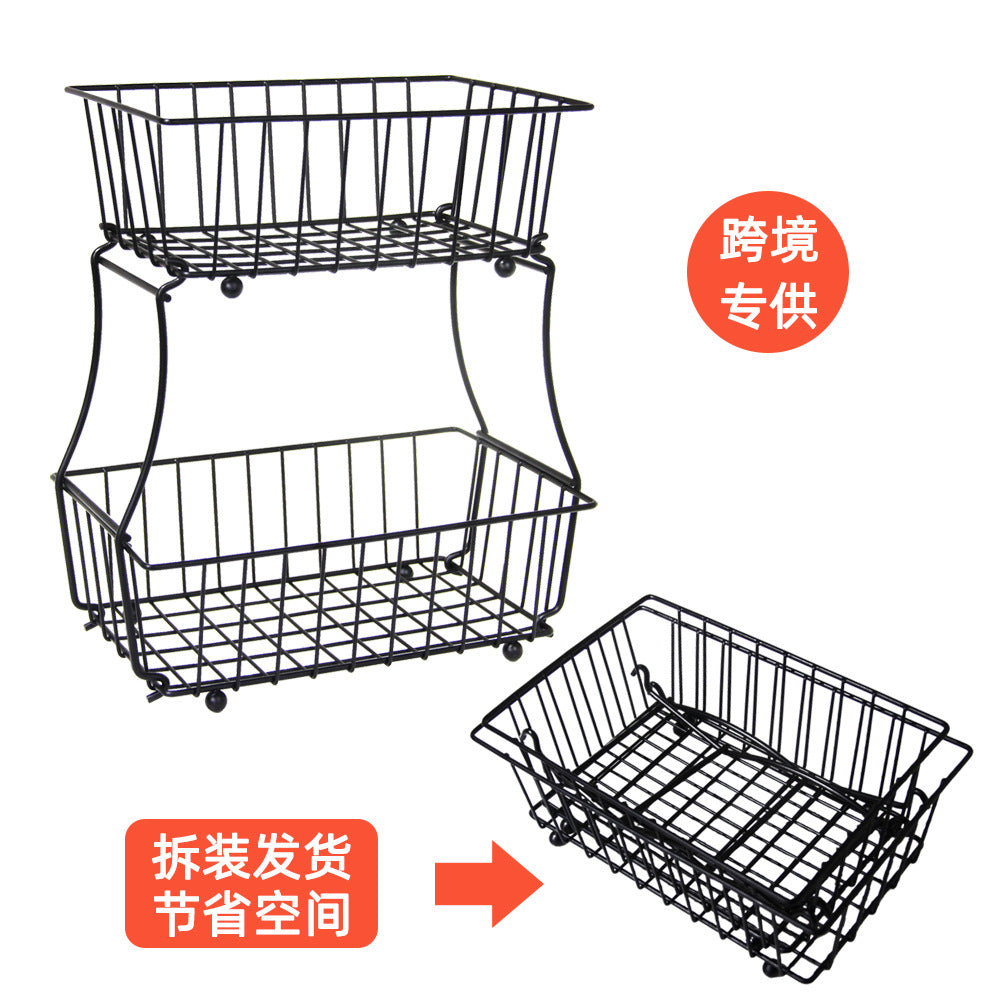 Double Tier Fruit Basket Metal Fruit Bowl Bread Baskets Detachable Fruit Holder Kitchen Storage Baskets Stand VL-0354