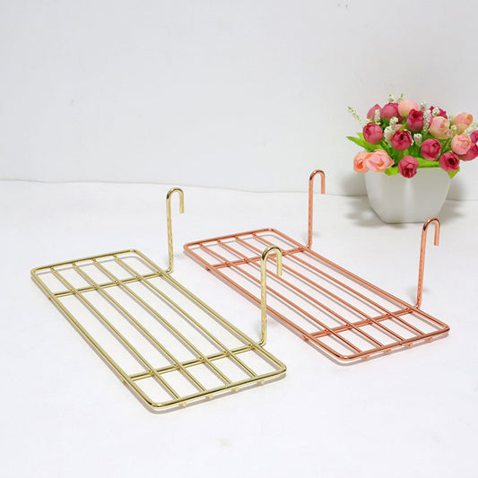 Wire wall grid panel basket hangers home decorative gold metal storage wire hangers kitchen display grid VL-0464