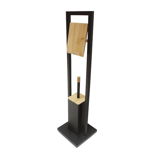 Free Standing Roll Set Household Cleaning Tools Toilet Brush Stand And Black Bamboo Paper Holder VL-0176