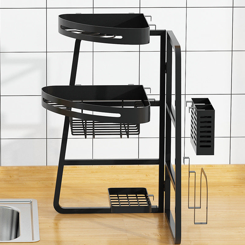 Black Over Sink Collapsible Dish Rack Multifunction Corner Triangle Shelving Spice Rack Draining rack VL-0386