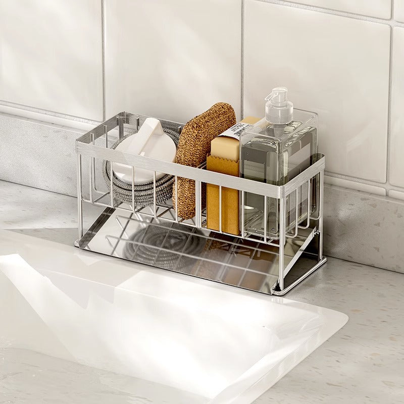 Stainless Steel Bathroom Kitchen sink brush Soap bottle Sponge Drain Storage Caddy Holder rack Stand for kitchen sink VL-0218