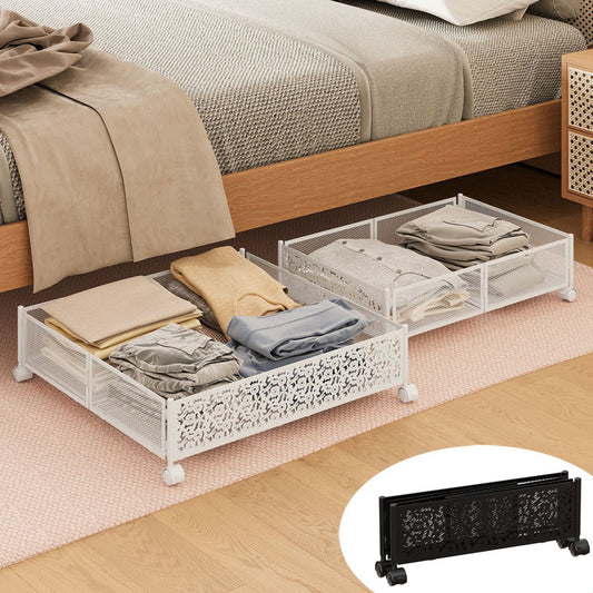 Foldable High Quality Black Metal Under Bed Storage Rolling Cart With Wheels VL-0412