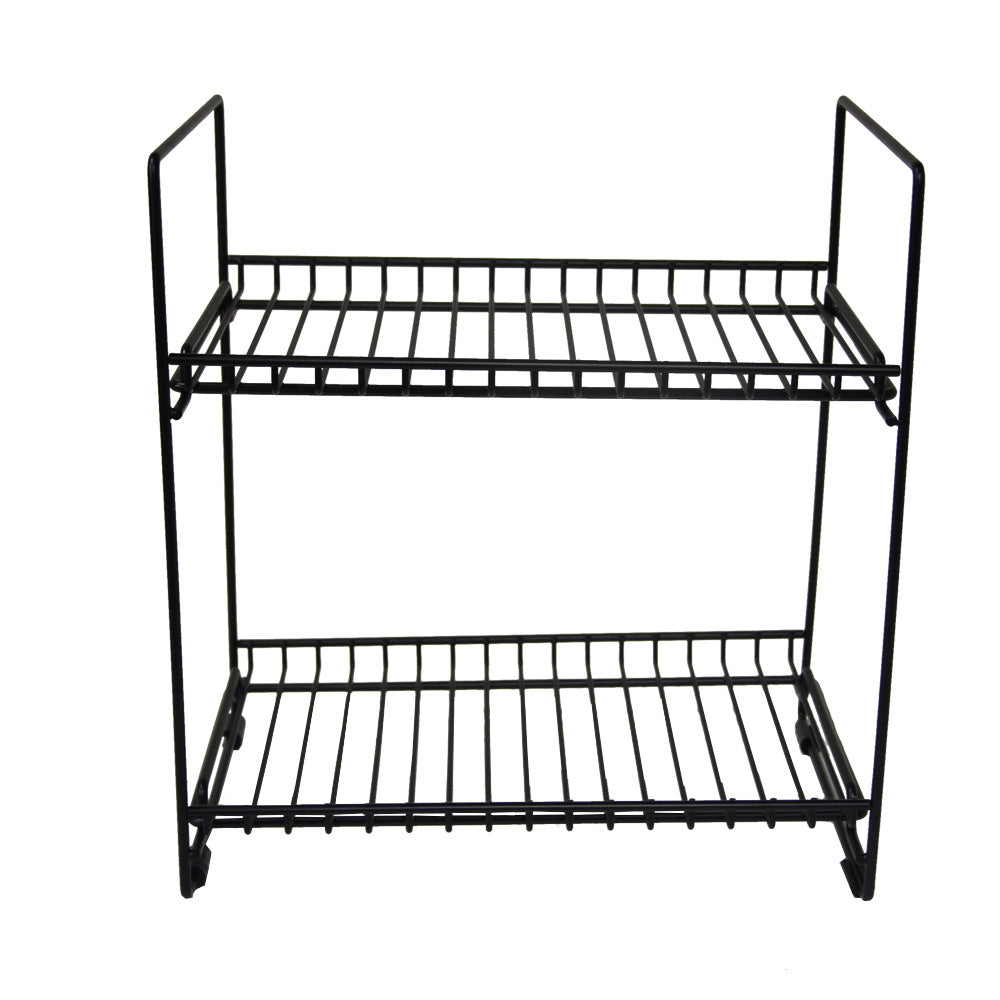 Modern 2 Tiers Iron Wire Black Spice Rack Desktop Dish Drainer Kitchen Organizer Freestanding Storage Rack VL-0353