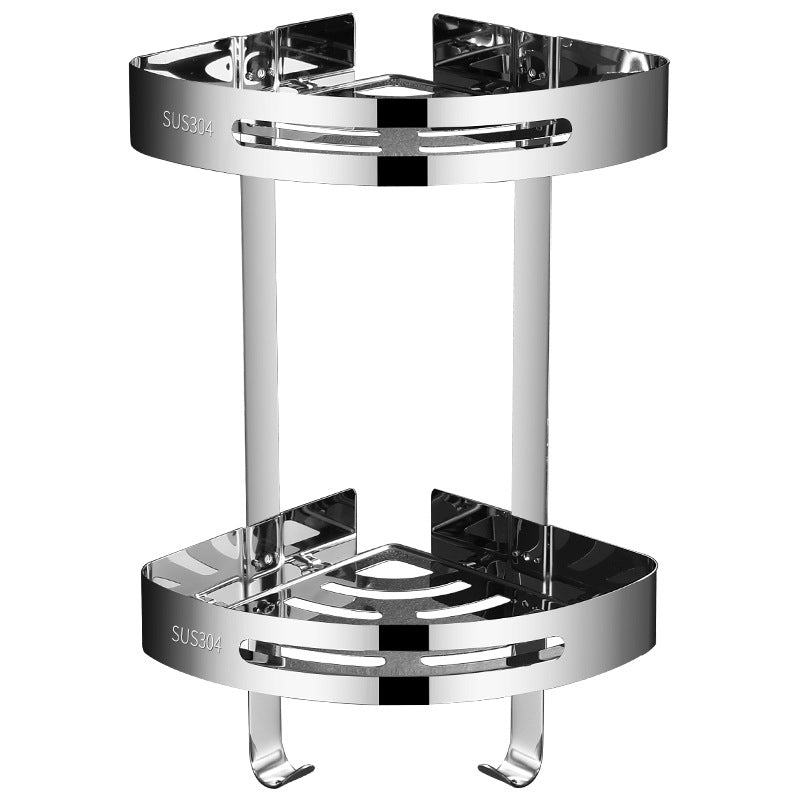 Stainless steel bathroom triangle shelf, double silver shelf for hotel nail free corner shelf VL-0144