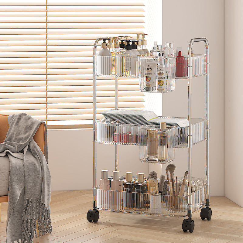 Light Luxury Toilet Storage Rack Floor Small Cart Shampoo Holder Bathroom Cosmetics Seam Storage Mobile Storage Shelf VL-0252