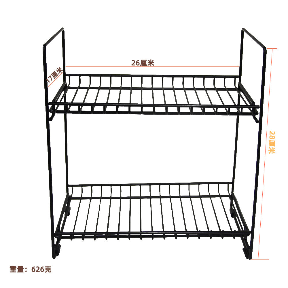 Modern 2 Tiers Iron Wire Black Spice Rack Desktop Dish Drainer Kitchen Organizer Freestanding Storage Rack VL-0353