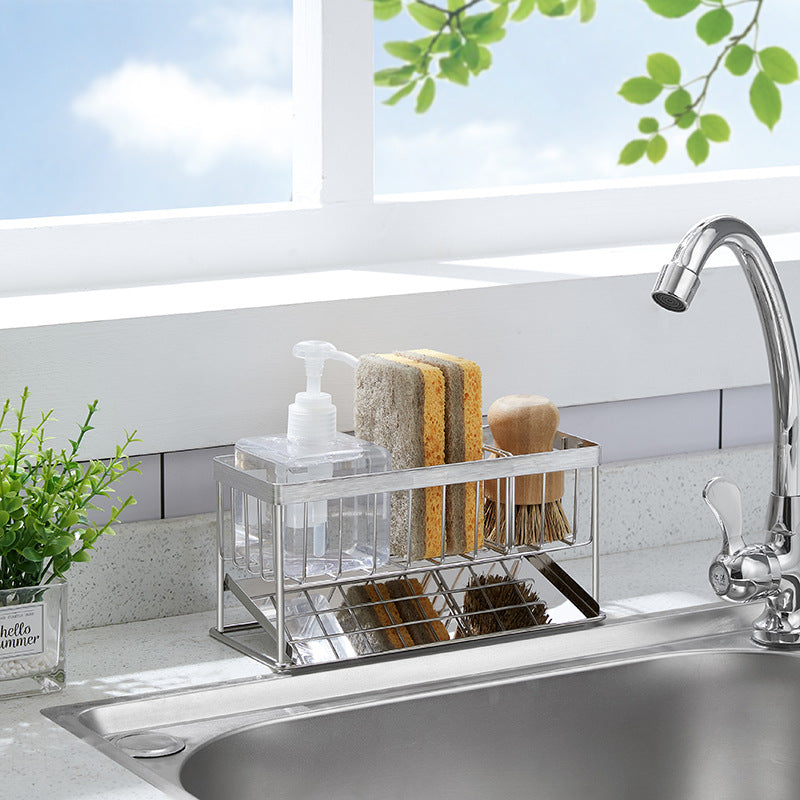 304 Stainless Steel Sponge Holder with Auto Drain Tray,Holds Sponges, Dish Soap Dispensers, Cleaning Towels, Scrubbers VL-0326