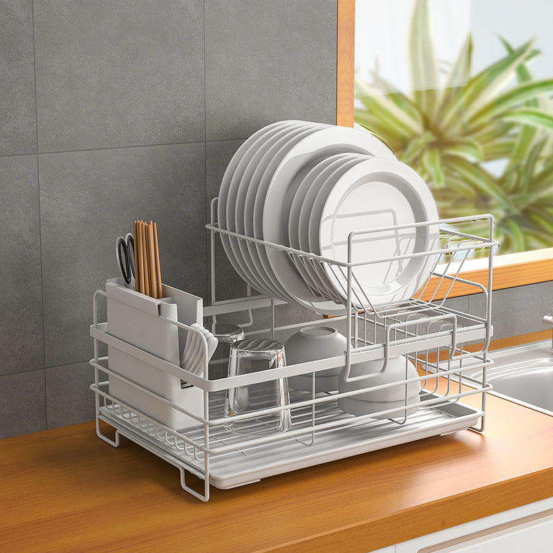 Metal Wire Tableware Holder Rust-proof Tableware Storage Bracket with Drain Tray VL-0261