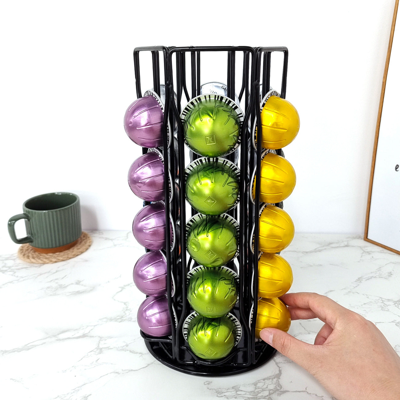 Home Kitchen 30 pcs Coffee Cup Mug Display Rack Black Wire Metal Tower Stand Coffee Capsule Holder VL-0103