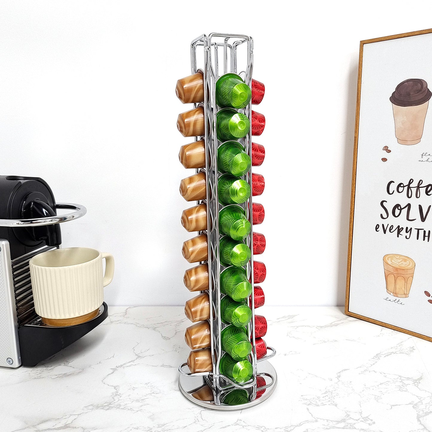 Hot Sale Gold Spinning Coffee Capsule Holder Solid Base Coffee Pod Rack for 40Pcs Nesspresso VL-0099