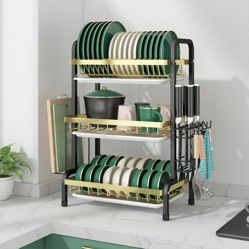 double-floor Kitchen Shelves Dish and Dishes Storage Rack Drain Rack Household Dish Rack kitchen VL-0508