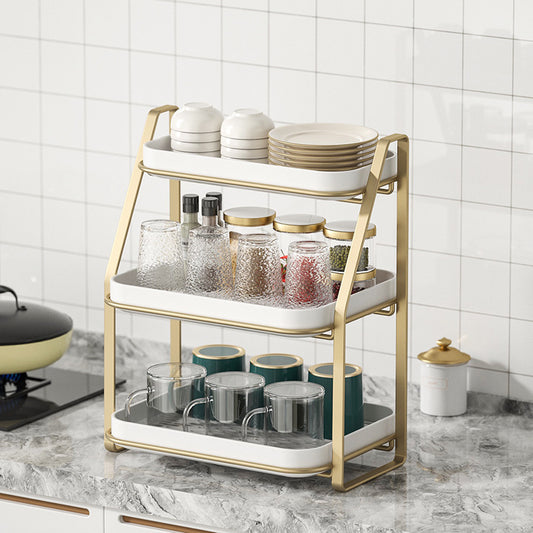 Nordic Household 3 Tier Storage Shelf Desktop Cup Organizer Metal Storage Rack With Drain Tray Kitchen Racks Storage VL-0237