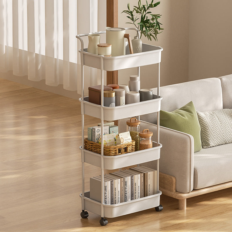 Plastic White Bathroom Kitchen Storage Utility Multi-Functional Storage Trolley Rolling Cart on wheels VL-0226