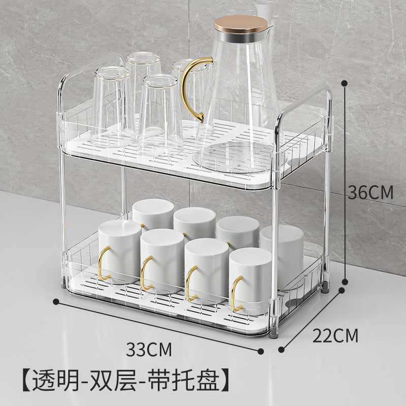 kitchen countertop organizer storage shelf drain tray mugs drying cup holder 2 tier dish rack VL-0233